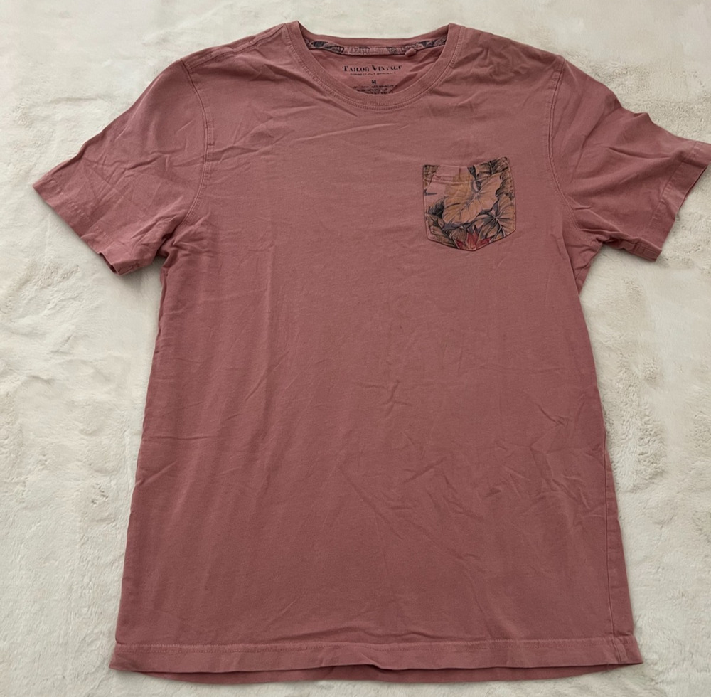 Young & Reckless Mens Medium Mauve Pink Floral Pocket Short Sleeve T Shirt